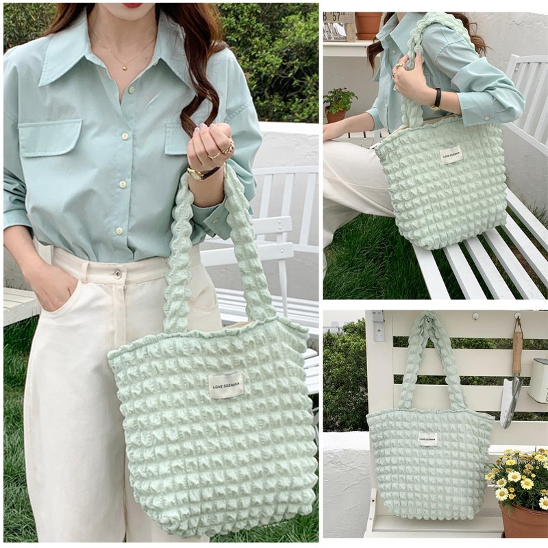 YIBONIKA Tote Bag, Quilted Bag, Popcorn Bag, Women's, Vertical, Fluffy,