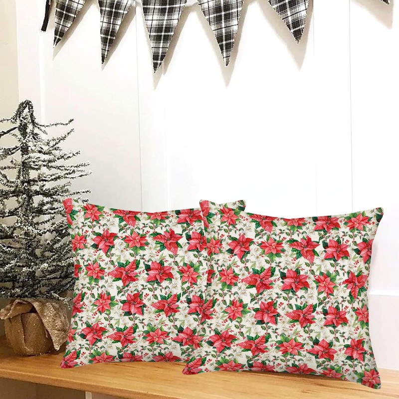 Fukeen Christmas Poinsettia Pillow Covers 18x18 Inch Set of 2