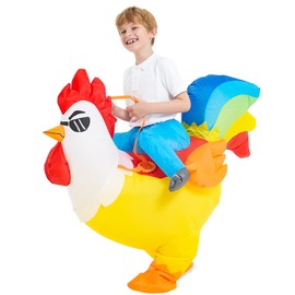 KOOY Chicken Costume Kids, Inflatable Costume for Kids/Boy/Girls, Blow up Rooster, Ride On Rainbow Chicken Costume for Child Halloween Costumes (7-9Y)