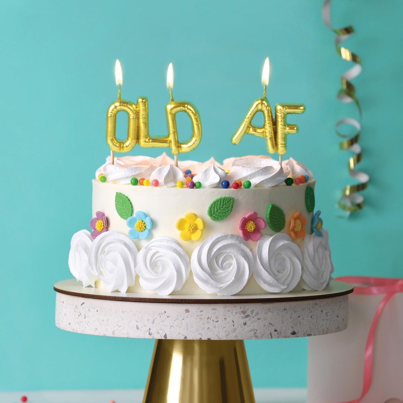 Genuine Fred Lighten UP Party Candles, Old AF, Metallic Gold