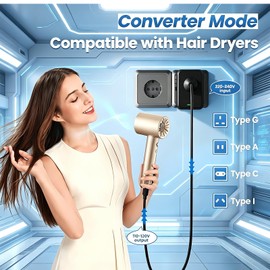 220V to 110V Voltage Converter US to Europe for Hair Dryer, Power Converter Adapter Combo with Fast Charging 2 USB A & 2 USB C, International Adapter European Travel Converter C G A I (Black)
