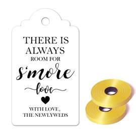 Thank You for Celebrating with Us Gift Tags, There is Always Room for S'More Love Tags, S'More Love Tags for Wedding, Bridal Shower, Wedding Favor Gift Tags with 65 Feet Golden Ribbon, 50 Pack
