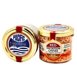 Pacific Secrets Red Vegan Caviar Spread | Seafood Flavor | Seaweed | No-Fish | Kosher | 4.4 oz Glass Jar