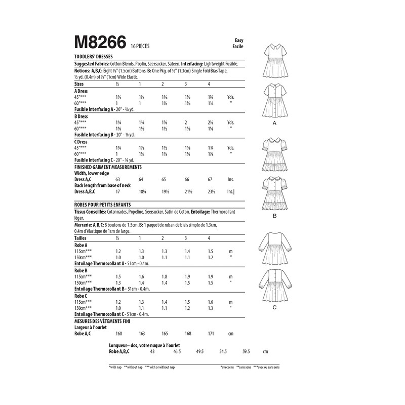McCall’s Sewing Pattern M8266 Toddlers’ Dresses