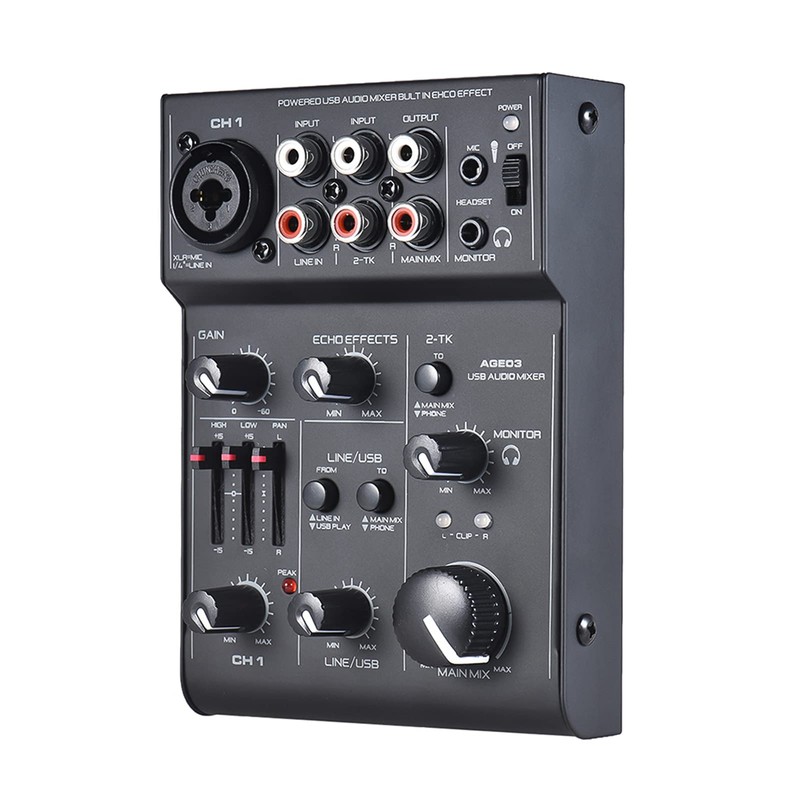 Qudai AGE03 5-Channel Mini Mic-Line Mixing Console Mixer with USB