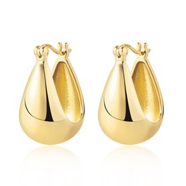 Gold Hoop Earrings for Women, 14 Carat Gold Large Chunky Earrings Oval Hoop Earrings Hypoallergenic Thick Earrings Wide Hoop Earrings Trendy Drop Earrings for Women Girls, Silver