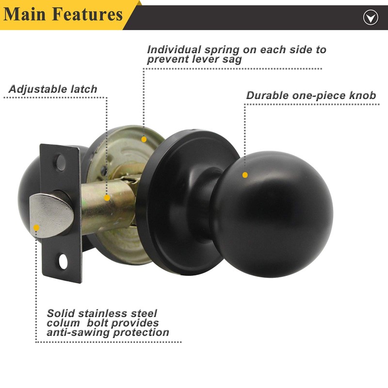 Probrico Passage Door Knobs Handle for Hall or Closet Round