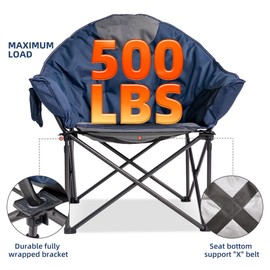 Foristrail Oversized Camping Chair with Cup Holder & Carry Bag - 500lbs Heavy Duty Moon Saucer Chair for Outdoor, Lawn, Sports, Patio - Padded Folding Sofa Chair, Blue & Gray