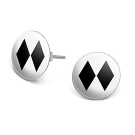 Double Black Diamond Skiing Experts Only Novelty Silver Plated Stud Earrings