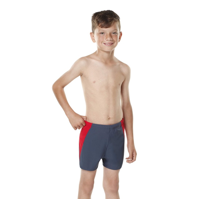 Kes-Vir Incontinence Boy's Swim Shorties in Slate/Red, 7-8 years