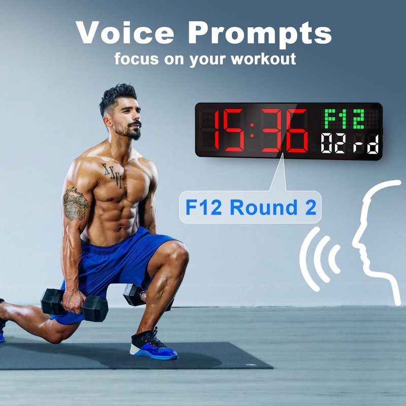 Home Gym Timer, 12'' Interval Workout Clock with Seconds |