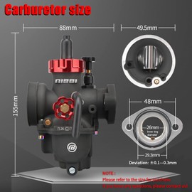 NIBBI PE26 Carburetor with 48mm Air Filters Kit,PE26mm FL Motorcycle Carb Fit for 150cc-200cc Dirt Bike Pit Bike Apollo TaoTao Lifan Kayo Honda SSR Motor