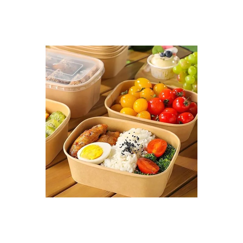 30 Bowls Kraft Contenedores Biodegradables 25 Oz Con Tapa