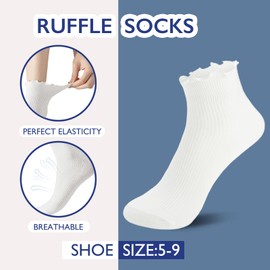 Hstyle Ruffle Socks Women, Ruffle Turn-Cuff Casual Cute Girl Ruffle Socks Breathable Cool Ruffle Ankle Socks 6 Pairs of Mixed Color 1