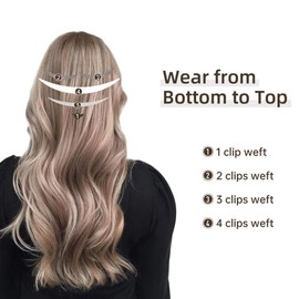 LaaVoo Human Hair Extensions Clip ins 5pcs/70g Ombre Balayage Light Brown Fading to Platinum Blonde Mix Brown Hair Extensions Clip in Human Hair Thick Ends 22"
