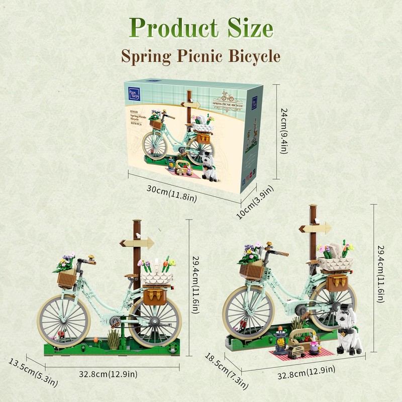 PANTASY Vintage Flower Bicycle Building Set with Spring Picnic Scene