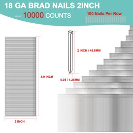 10000 Counts 18 Gauge Brad Nails 2 Inch, Heavy Duty 2" Brad Nails 18 Gauge Galvanized Small Finishing Nail Gun Nails for Pneumatic Nailer Guns, Electric Brad Nailer Gun, Straight Pin Nailer Guns