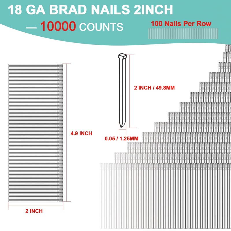 10000 Counts 18 Gauge Brad Nails 2 Inch, Heavy Duty
