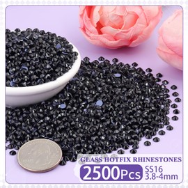 2500Pcs Hotfix Rhinestones for Clothing, Black SS16 Iron On Flatback Glass Gems, Bedazzler Crystals Rhinestones for Crafting Clothes Hats Shoes Fabric Bedazzling Decor Nail Art