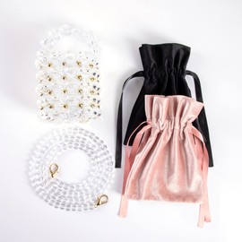 Abvokury Women Beaded Evening Bucket Bag Small Lipstick Handbag with Detachable Chain for Wedding Party (Transparent)