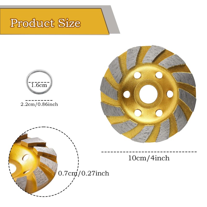 Generic Diamond Cup Grinding Wheel, 4-Inch 12-Segment Turbo Row Diamond