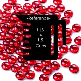 CYS EXCEL Red Glass Gemstone Beads Vase Fillers (25 LBS) Flat Marble Beads Multiple Color Choices Aquarium Decor Rocks Floral Stones Decorative Mosaic Glass Gem Pebbles