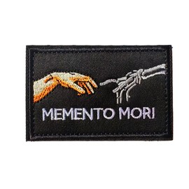 Memento Mori Patch Hook and Loop 3x2 Inch Tactical Military Embroidered Morale Badge for Army Backpacks Molle Vest Gear Helmets Range Bags Gym Duffels Stoic Philosophy Design