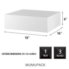 MUMUPACK Extra Large White Collapsible Gift Box - 19x16x6 Inches, Rectangle Groomsman Proposal Box with Lid Magnetic Closure for Wedding Dress