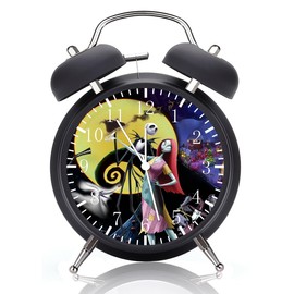 Jack and Sally Alarm Desk Clock Twin Bell with Night Light Quite Silent Non-Ticking 4 Inches Glass Face - Great Decor for Home or Office – Best Gift Ideas for Birthday or Holidays G93