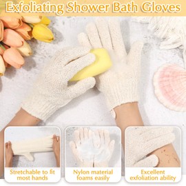 anezus Anezus Exfoliating Back Scrubber Bath Gloves Set, Exfoliating Shower Towel with Shower Gloves for Body Scrub, Back Cleaner Wash Gloves to Remove Dead Skin (Beige)