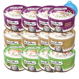 Fussie Cat Wet Canned Cat Food in Goat Milk,Variety Pack of Flavors, 2.47-oz cans,and Can Cover- Pack of 12, 3 Flavor Pack