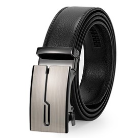 JASGOOD Men Leather Ratchet Sliding Suit Belt with Automatic Buckle 3.5cm Wide，Black