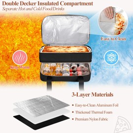 Prokva Insulated Casserole Carrier for Hot or Cold Food, Thermal Lasagna Lugger Tote to Keep Food Warm, Double Decker Food Warmer Bag Fits 9”x13” Baking Dish, Black