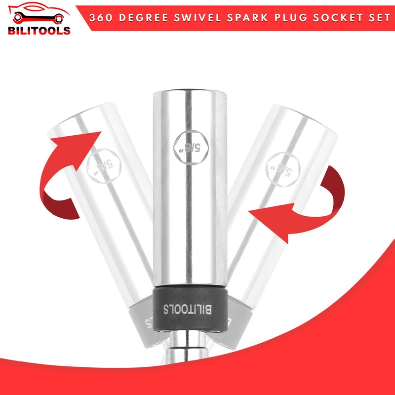 BILITOOLS 6 Piece 3/8-Inch Drive Magnetic Swivel Spark Plug Socket