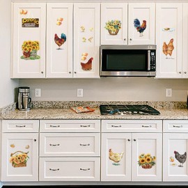 PLIGREAT Rooster Hens Chicken Eggs Sunflowers Wall Stickers, Removable Vinyl Peel and Stick Wall Decals for Farmhouse Dininig Living Room Farm Market Store Wall Decoration Home Indoor Wall Art Decor