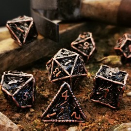 HAOMEJA Hollow Dragon Dice DND Metal Dice Set 7 Role Playing Dice D&D Dungeons and Dragons Dice (Ancient Red Copper)