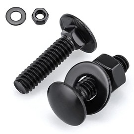 Glvaner (10 Sets) 1/4-20 x 2 Stainless Steel Carriage Bolts Screws Black and Hex Nuts & Flat Washers Black, Round Head Square Neck, 304 Stainless Steel 18-8, Full Thread Coverage