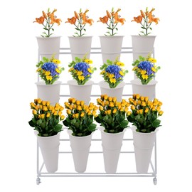 CNCEST 3 Layers Indoor Outdoor Flower Display Shelf,Flower Display Stand with 12PCS Buckets,for Fresh Flower Shop, Wrought Iron Florist Shelf, for Patio Garden, Living Room, Outdoor Flower Pop-Up Events (Style1)