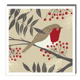 Art Deco Christmas Cards - Red Chested Robin Foil Finished - Traditional Christmas Cards - 5 Pack - XJS051