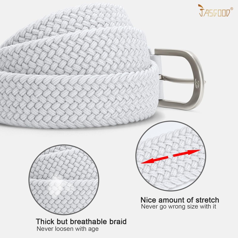JASGOOD Braided Canvas Stretch Belt Elastic Casual Belt for Men