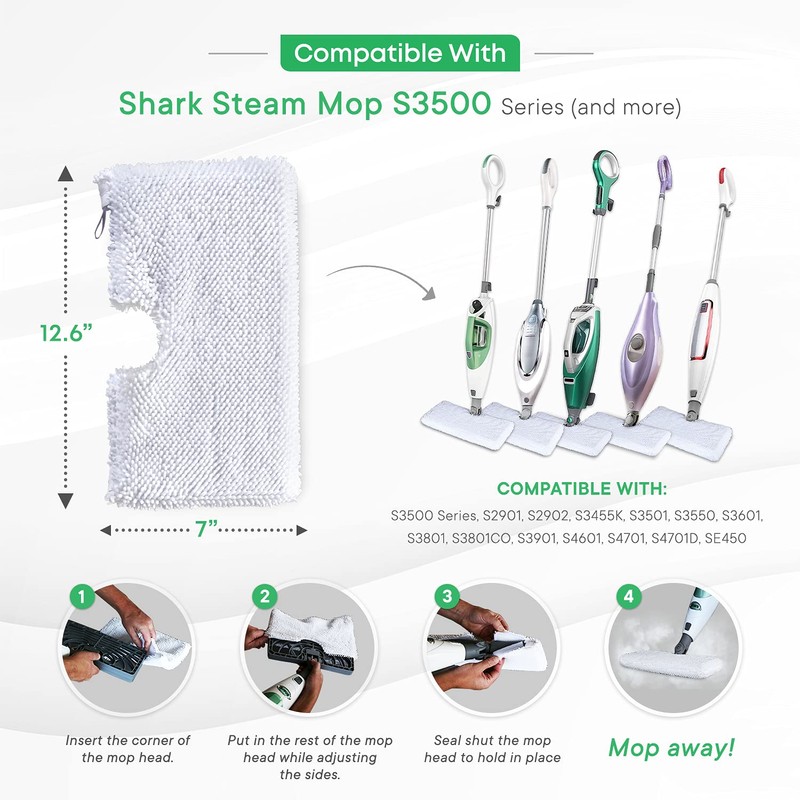 Turbo Microfiber Shark Steam Mop Replacement Pads, Professional Fit Series