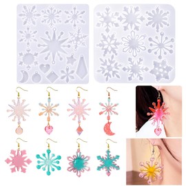 (2 Pack) Resin Earring Molds, Christmas Resin Molds Snowflake Earring Resin Silicone Molds for Epoxy Resin for Women DIY Various Christmas Snowflake Ornaments