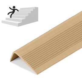 Rubber Stair Nosing - 7Ft Stair Anti-Slip Adhesive Strip, Made of Wear-Resistant Rubber, Mute, Easy to Install - Indoor/Outdoor, Helps Elderly and Children Prevent Slipping (7Ft, Light Brown, 1)