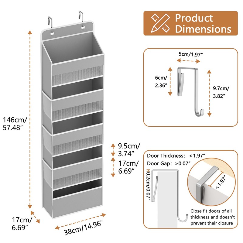 Kaitiemoo 1 PC 5-Tier Over the Door Organizer, Heavy-Duty Large
