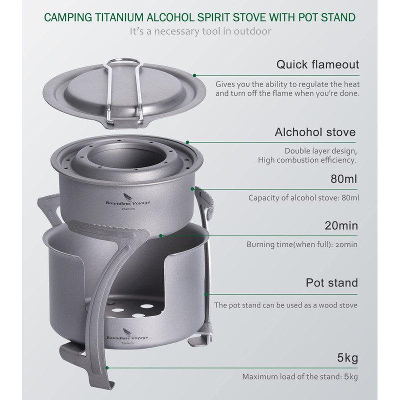 Boundless Voyage Camping Alcohol Stove Ultralight Titanium Wood Stove Outdoor