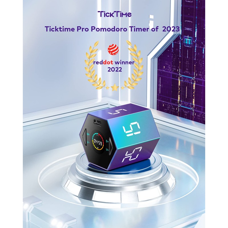 Ticktime Pomodoro Timer, Productivity Timer Cube, 5/15/25/30/45/60 Min Presets, Custom