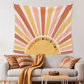 XLDLIOO Boho Sun Cool Kids Read Books Classroom Wall Tapestry, Reading Wall Tapestry Hanging for Bedroom, Colorful Tapestries Wall Decor Art for Reader Library Reading Nook Kids Room 60x50in