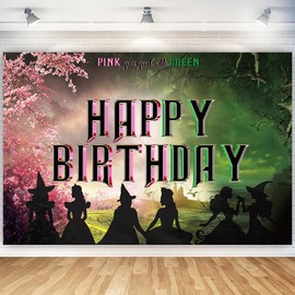 Witch Theme Party Decorations,5x3FT Witch Happy Birthday Banner, Backdrop, Pink and Green Party Decorations