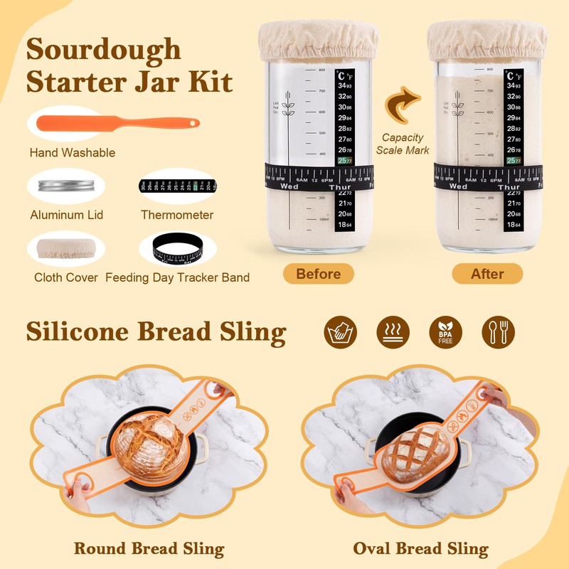 REMEIT Sourdough Starter Kit with Banneton Bread Proofing Basket Set,