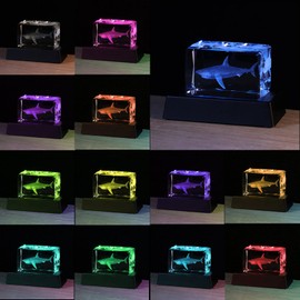 Qianwei 3D Crystals Shark Gifts for Shark Lovers,Shark Decor Glass Figurine Shark Jaw Stuff Birthday for Lovers,Keepsake&Paperweight